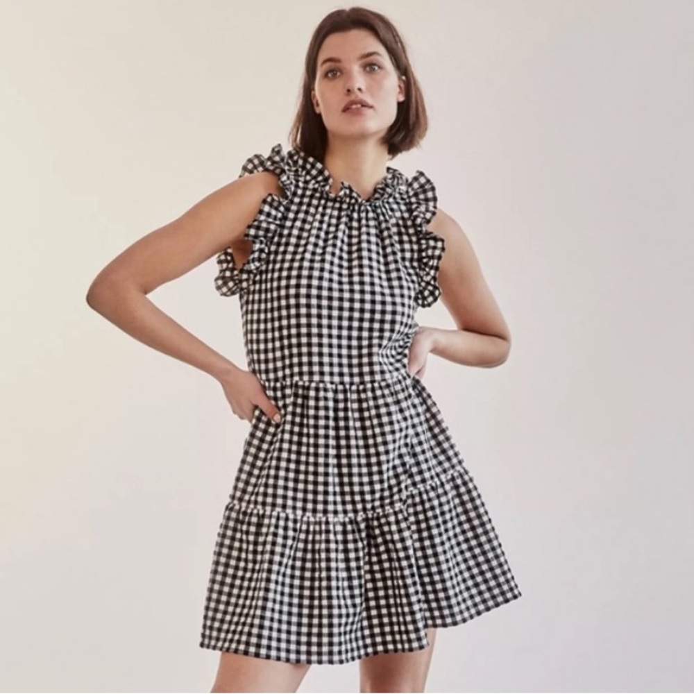 Black & white gingham dress - sleeveless cut with ruffle. Maeve by Anthropologie